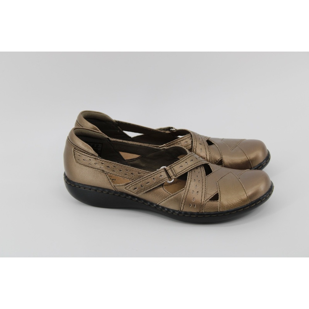 Clarks Pewter Leather Ashland‎ Spin Slip on Shoe Womens Size 8 Leather Excellent